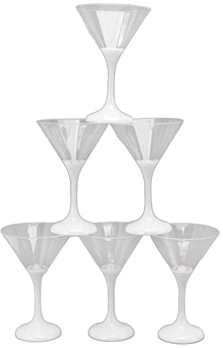 UPQRSG Copas de Martini de 6 Piezas, Copas de Cóctel Intermitentes con Luz LED con Interruptor Automático, Copas de Martini de Plástico de 210 Ml con Vástago, Taza Luminosa para Fiestas