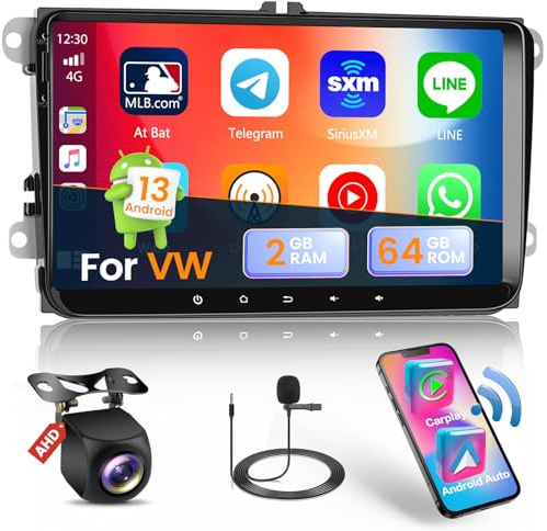 Hikity 2G+64G Android 13 Autoradio Für VW Golf 5 Golf 6 Passat B6 Touran EOS Polo mit Wireless Carplay Android Auto 9 Zoll Bildschirm Autoradio mit GPS WiFi Bluetooth FM RDS HI-FI MIC Rückfahrkamera