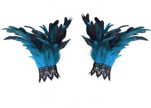 Chyuxinda Damen Gothic Feder Manschetten Kostüme Handschuhe Handgelenk Band für Halloween Karneval