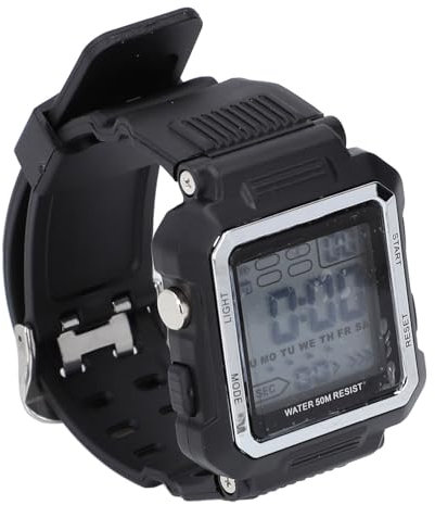 Herren-Digitaluhr, LED-Hintergrundbeleuchtung, Stoppuhr, Alarm, Kalender, Stoßfeste Sportuhr mit Kautschukarmband, Zum Laufen, Wandern, Schwimmen (BLACK)