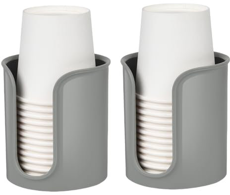 BYAWAY Dispenser per tazze da bagno, portabicchieri grigio da bagno, piccolo dispenser per bicchieri di carta, dispenser in plastica per collutorio per piano di lavoro del bagno (confezione da 2)