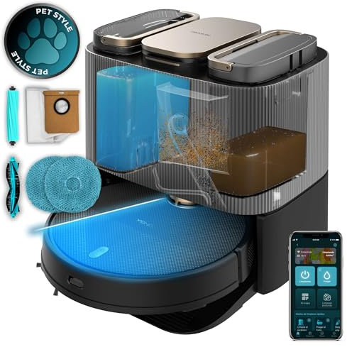 Cecotec Robot Aspirador Base Autovaciado Conga 13090 Spin Revolution Home and Wash. Tecnología Láser, 7000 Pa, Cepillo de Silicona, Mopas Giratorias, Cepillo Lateral, App, Bluetooth y WiFi