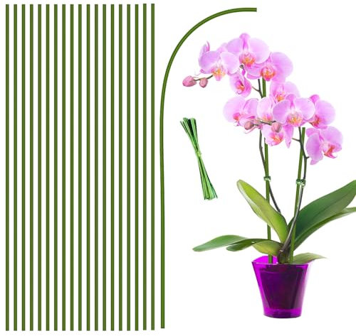 Pflanzenstütze 44.5CM, HOUNANG 20 Stück Pflanzstäbe für Innen- und Außenbereich, Flexibler Orchideenstäbe aus Grünem Kunststoff und Metall, Pflanzen Stütze,Professionelles Pflanzenstab