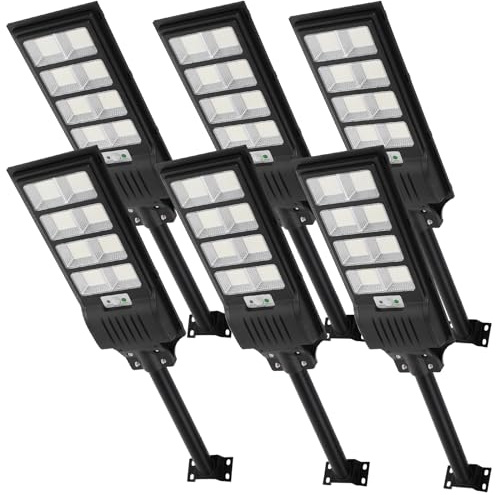 Litglobe 400W 6 Stück Solar Straßenlaterne mit Bewegungsmelder,LED Solar Strahler mit Fernbedienung,720LED 6500K Solarlampen für Außen,IP65 Wasserdicht Straßenlampe Wandleuchte für Garten Garage Hof