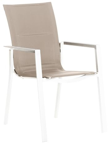 Dehner Stapelstuhl Palermo, weiß, ca. 91.5 x 56.5 x 67 cm | Gartenstuhl mit Armlehne, Aluminium / Textilene