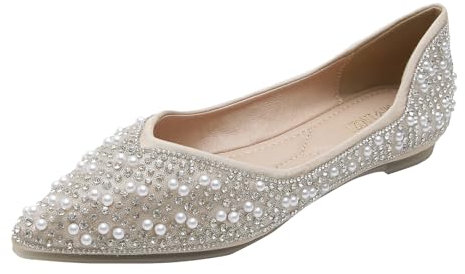 AOQUNFS Ballerines Femme Elégant Chaussures Plates à Enfiler de Confort Souple Semelle à Bout Pointu Ballerines Fashion Flats Femme,658-162-Beige,EU42