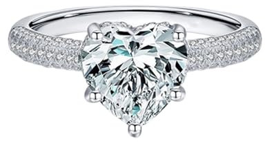 Goldring 375 Damen, Moissanite Ring Eternity 9K Weißgold Herz für Verlobung Hochzeit Größe 56 (17.8)