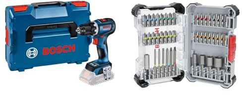Bosch Professional 18V System Cordless Drill Driver GSR 18V-90 C (incl. 1/1 L-BOXX Inlay, L-BOXX, Without Battery/Charger) + 43x Extra Hard Screwdriver Bit Set (197 x 110.5 mm, Accessories)