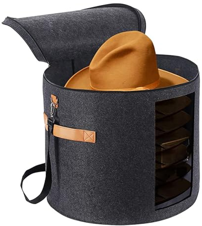 Generisch Runder Hutkoffer - Große Hutschachtel Mit Filz - 40x40x26/43x43x26/50x50x43cm - Hutbox Zur Aufbewahrung Mit Klappverschluss - Koffer Für Hüte - Auch Als Deko Für Die Wohnung(Dunkelgrau)