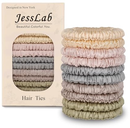 JessLab Satin-Haargummis Ohne Haarbruch, Sanfte Haarbänder für Frauen, Lockiges & Feines Haar, Schlafen, Partys & Besondere Anlässe, 10 Pack