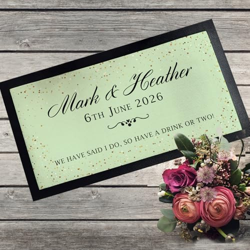 Personalisierter Hochzeits-Barläufer – individuelle Hochzeitstischdekoration | Barmatte für Empfang, Veranstaltungsort oder Hausbar | 44 x 25 cm (Hellgrün)