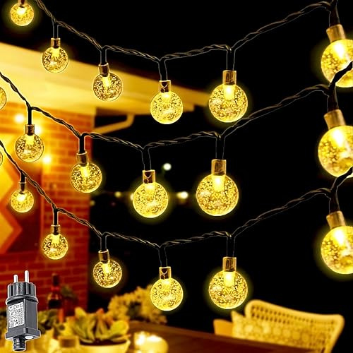 MOLVCE Catena luminosa esterna corrente 10 m, 100 LED, catena luminosa a sfera di cristallo, impermeabile, con spina, 8 modalità e timer per interni esterni, balcone, giardino, alberi, matrimoni
