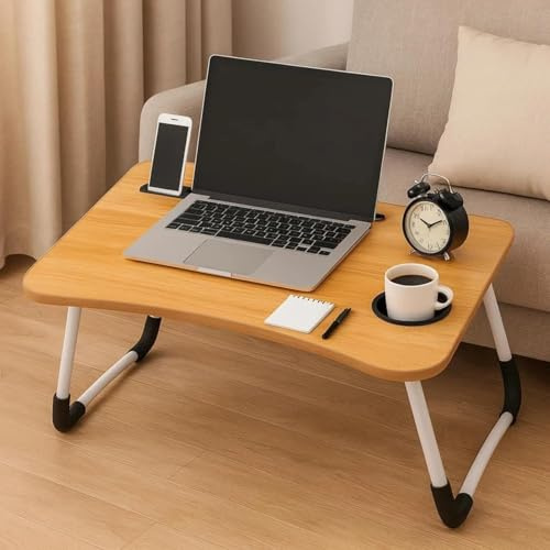 DUAS Foldable Laptop Table for Bed & Sofa – Portable Lap Desk Stand Tray for Work, Study, Reading & Breakfast – Multi-Purpose Laptop Desk 60x40x26cm (Oak Wood)