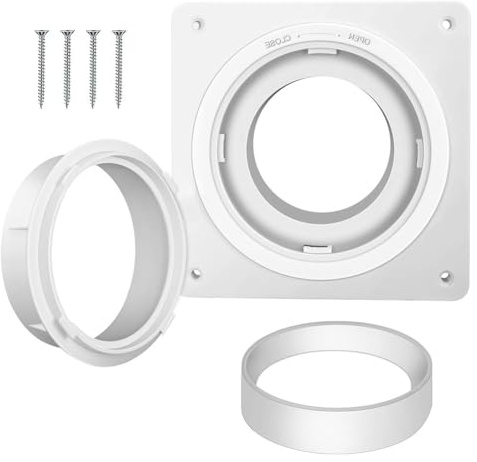 Filteilect Dryer Vent Connector Kit with -Lock Mechanism for 4 Inch Tubes, White Wall Plate for Dryer Ventilation and Bathroom Exhaust Fans