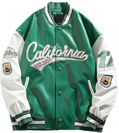 Mymyguoe Veste en Cuir Homme Varsity Jacke Vintage Letter Racer Jacke Oversized Baseball Bomber Blousons Unisex Streetwear Manteau de Moto Style de Rue Blouson Baseball en PU, XL