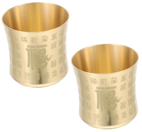 BESPORTBLE 2 Pezzi Tazze in Ottone Antico per Offerte d Acqua Sacra Bicchieri da Vino Cinesi Retrò per Cerimonie Buddhiste e Degustazione Tè Kung Fu Decorazione Spirituale Elegante