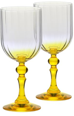 Vinglas KROSNO 300 ml med gul fot, set om 2 – för rött och vitt vin, mocktails och vatten – blyfritt kristallglas – tål diskmaskin – Celebration Moments Bubble