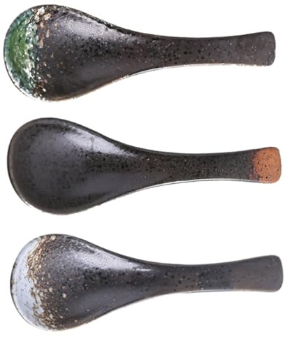 DIYEAH Set 3 Pezzi Cucchiai da Portata in Ceramica Stile Giapponese Mestoli da Cucina Resistenti per Zuppa e Riso Utensili da Cucina Superficie Liscia per Uso Domestico Colore Casuale
