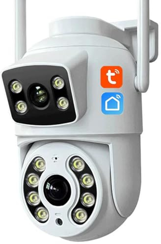 KEYQEEN Caméra IP WiFi Tuya PTZ à Double Objectif 6MP, caméra de sécurité extérieure à Vision Nocturne, Suivi Automatique, Surveillance Audio bidirectionnelle,Camera+128g