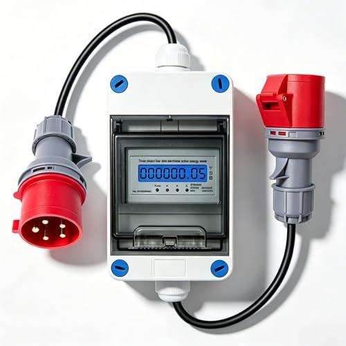 Behogan 3 Phasen Mobiler Digitaler Stromzähler,16A 400V 3 Phasen Mobiler Stromzähler Mit CEE Stecker und Kupplung,5 Pin Stecker und Kupplung,Rückstellfunktion,IP65 Steckdosenadapter Zähler(0.5+0.5M)