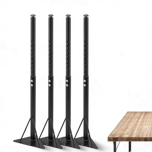 Teodute Lot de 4 Pied de Meuble Réglable Inoxydable, 45-75cm Hauteur Réglable Pied Réglable pour Meuble, Charge Maximale 204kg pour Bureau Table d'enfant Table à Manger Établi (Noir)