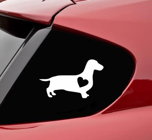 Vinyl-Aufkleber mit Dackel-Hund und Herz, Autoaufkleber