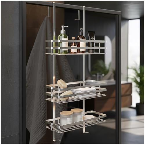 tectake® Duschregal mit 3 Böden zum Hängen | Duschablage Badregal Duschkorb