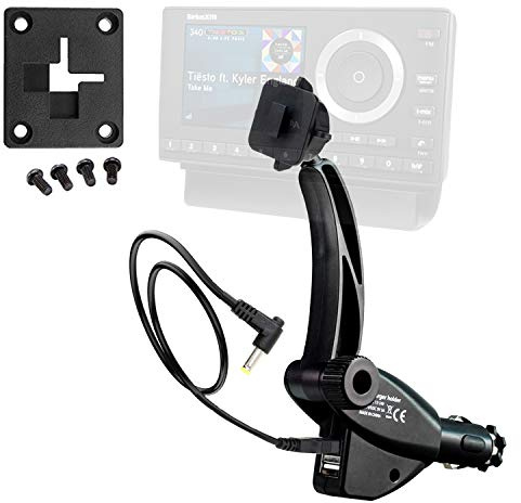 ChargerCity Dual USB Sirius XM Satellite Radio Car Truck Lighter Socket Mount w/Tilt Adjust & PowerConnect Cable for Onyx Plus EZR EZ Lynx Roady Starmate Xpress (Vehicle Dock NOT Included)