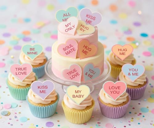 Anglesit 24 X PRE-CUT LOVE HEARTS EDIBLE RICE/WAFER PAPER CUP CAKE TOPPERS WEDDING BIRTHDAY VALENTINE'S DAY PARTY DECORATIONS