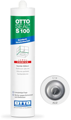OTTOSEAL S 100 Premium-Sanitär-Silikon 300ml C14 alu – Sicher gegen Schimmel & Ideal für Bad, Küche & Wohnbereich – Hervorragend Glätt- & Modellierbar