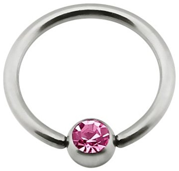 eeddoo Brustwarzen-Piercing Nippel-Ring pinke Kristalle Silber Titan 12 mm
