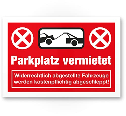 Komma Security Parkplatz vermietet Schild 30 x 20 cm Parkverbot Schild Parken Verboten Hinweisschild Privatparkplatz reserviert - freihalten Parkplatzschild vermietet - Falschparker