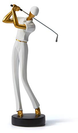 HAUCOZE Golfista Figura Escultura Hogar Adorno Modern Decoración Arte 24cm | Blanca Resina Deportiva Estatua Interior Artesanal Cumpleaño Navidad Regalo para Familiare Amigo Amante
