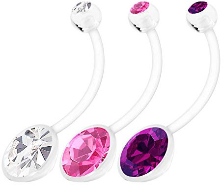 KJM FASHION 3 STK Durchsichtig Bioflex Lang Schwangers Bauchnabel 1,6mm 14g 19mm Kristallkugel Belly Nabel Barbell Nabel Navel Ohrringe Piercing Schmuck 1216