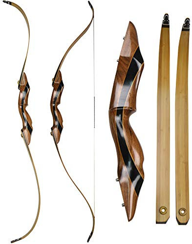 ZSHJG 58 Takedown Arc Classique Arc de Traditionnel de tir à l'arc Arc 25-40 LBS Riser en Bois Arc Long pour la Main Droite Chasse Adulte et Débutant Tir à la Cible (Type 2, 30lbs)