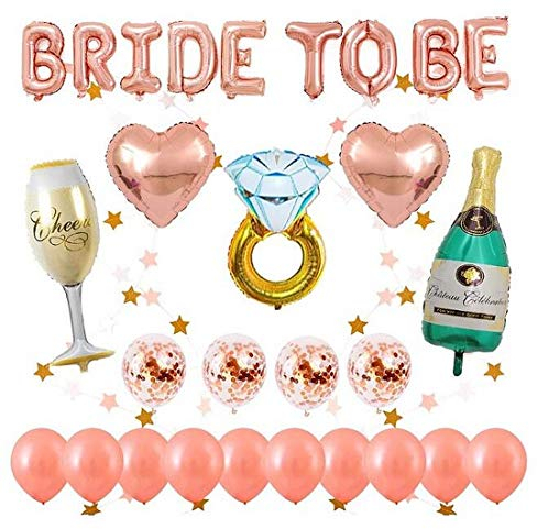 Rose Gold Junggesellinnenabschied Dekoration Luftballons Set, 1 Stück BRIDE TO BE Brief, 14 Stück Latex Luftballons, 5 Stück Folien ballons unterschiedlicher Form, 2 Meter Sternform hängende Girlande