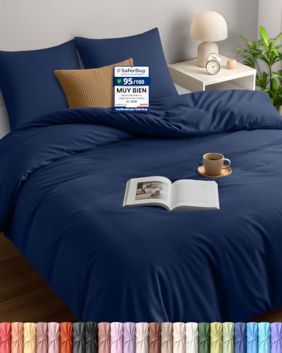 Utopia Bedding Påslakanset - Påslakan I Mjuk Mikrofiber Polyester 200x200 cm Med 2 Örngott 80x80 cm - Påslakanset För Sängkläder - Marinblå