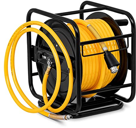 MSW Compressed Air Hose Reel Manual Hand Crank Compressor Hose Reel 30m 18bar PRO-A 30 (Steel Housing, PU Hose, 360° Swivel Base)