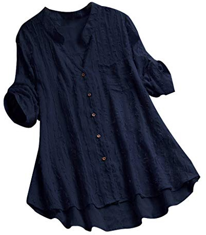 Xmiral Maglietta Camicetta Donna Taglie Forti Bottone Vintage Scollo a V Manica Corta Bottone in Pizzo (5XL,3- Marina Militare)