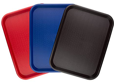 Extiff Juego de 3 bandejas de Servicio rectangulares de plástico - 1 Rojo 1 Azul 1 castaño
