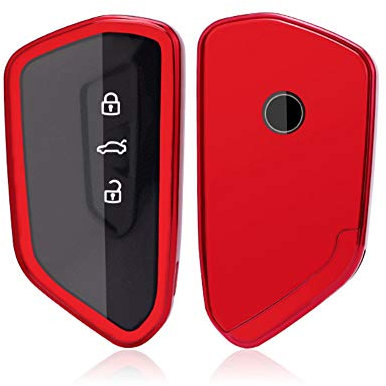 ontto Autoschlüssel Hülle Fernbedienung Cover für VW Golf 8 Seat Leon MK 4 Tarraco Ateca Skoda Octavia 2020 Schlüsselhülle Schlüsselanhänger Weich TPU Schlüssel Schutz Etui Case 3 5 Taste-Rot