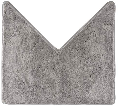 fluffy® Badteppich für Eckduschen, Hochflor aus Mikrofaser, rutschfeste Unterseite (V-Form | Innenmaße 45 x 45 cm, Grau)