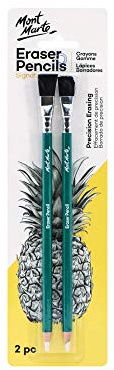 Mont Marte Gomma Matita – 2 pezzi – Matita Gomma di Precisione con striscia di 4 mm – Pennello sul retro – Ideale per Cancellazione precisa