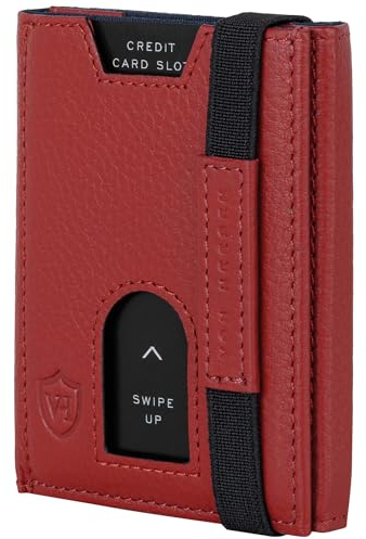 VON HEESEN Leder Slim Wallet - Geldbeutel mit RFID Schutz - Mini Geldbörse für Herren und Damen - Kartenetui Echtleder Karten Portemonnaie klein - Kreditkartenetui Rot