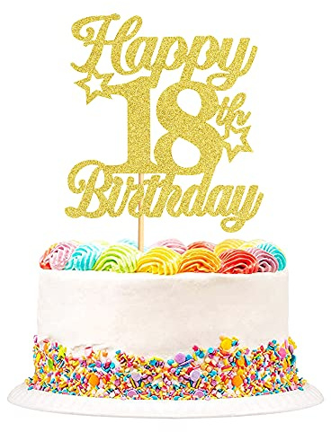 Blumomon 3 Pack Happy 18th Birthday Cake Toppers Gold Glitter Hello 18 Cheers to 18 Years 18 & Fabulous Cake Pick Ten 18th Birthday Anniversary Party Decorations Supplies