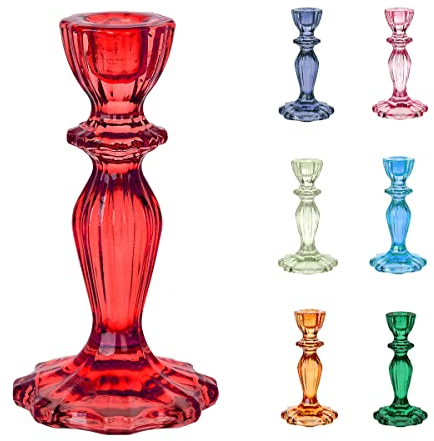 Red Glass Candlestick Holder - Decorative Taper Candle Stand For Indoor or Outdoor Dining, Elegant Dinner Party Decorations, Birthday, Garden, Wedding, Home Decor, Made By Talking Tables