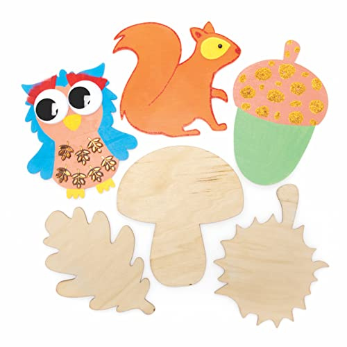 Baker Ross FE676 Formes en Bois pour Enfants motif Automne - Lot de 10, Forme en Bois a Peindre Decoration, Loisirs Créatifs Enfants, Activites Manuelles pour Enfants