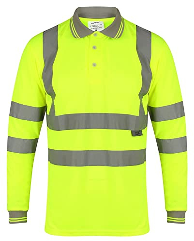 LIZZIE JACOBS Hi Viz High Visibility Long Sleeve Polo Shirts Reflective Tape Safety Hi Vis Security Work Breathable Lightweight Workwear Tops