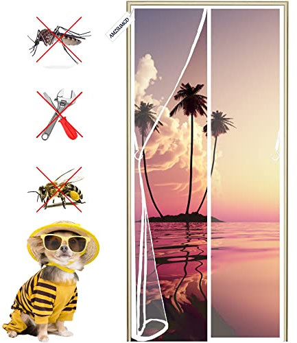 Magnet Fliegengitter Tür 205 x 235 cm Insektenschutz Magnetischer Fliegenvorhang Moskitonetz,für Kellertür Wohnzimmer Terrassentür, Fliegenschutz ohne Bohren Weiß