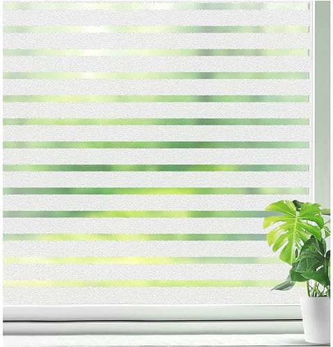 Qualsen Fensterfolie Blickdicht Fensterfolie Selbsthaftend Blickdicht Sichtschutzfolie Fenster Milchglasfolie Klebefolie Fenster Fensterfolie Sichtschutz Folie Anti-UV(60 x 200 cm, Frosted Stripe)